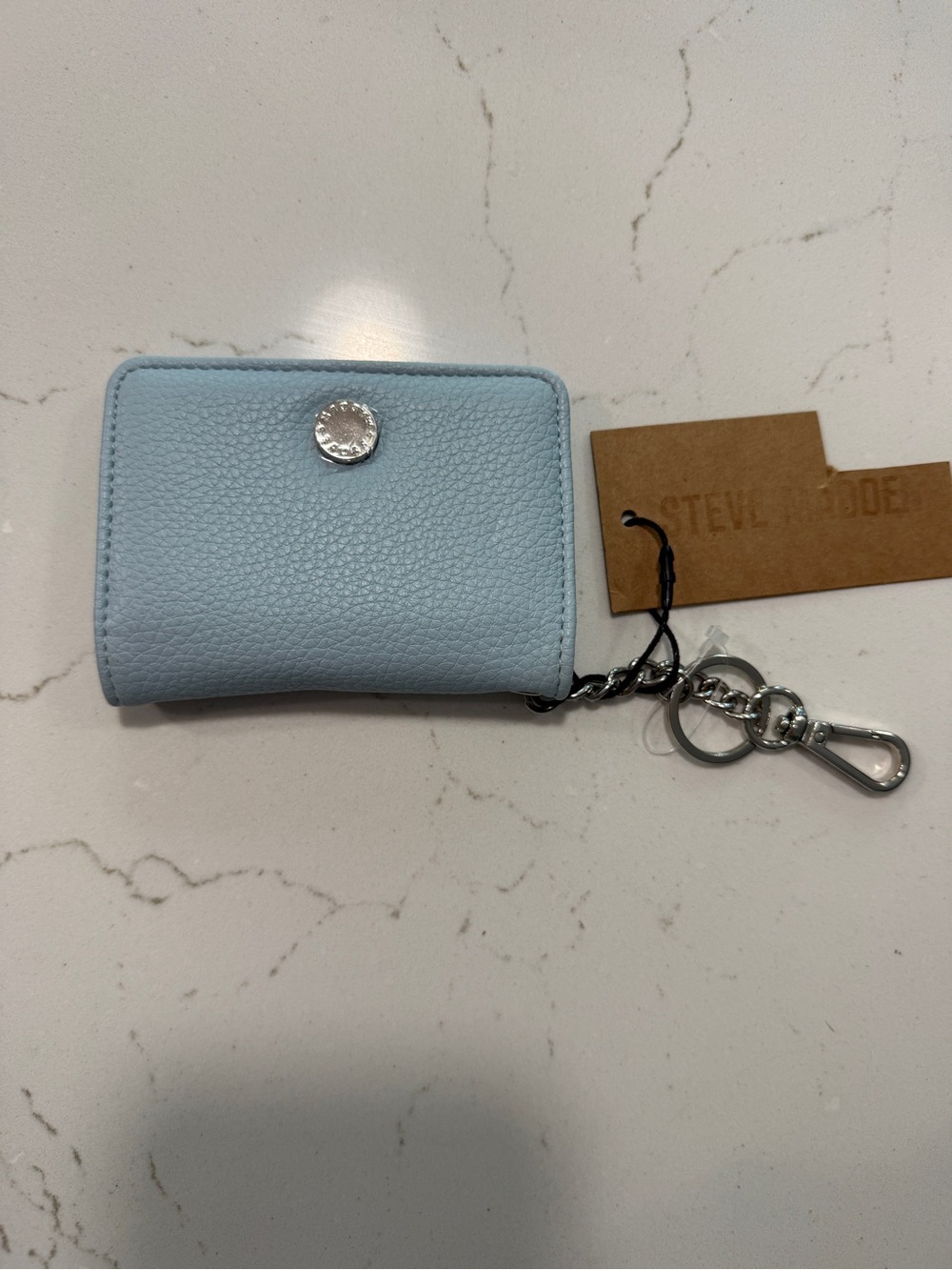 Steve Madden Pale Blue Pebbled Key & Card Holder with Keyring